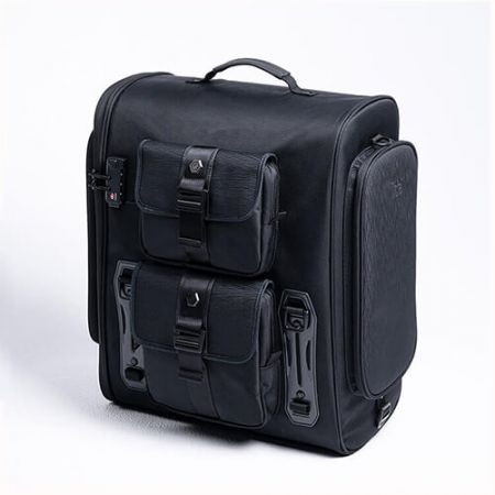 Il borsone da viaggio posteriore è dotato di quattro tasche esterne, lucchetto TSA e maniglia per il trasporto.